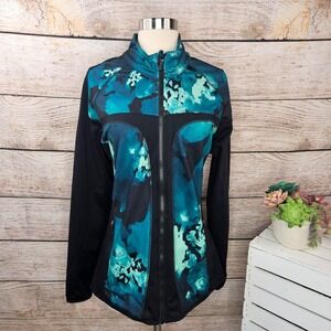 Fabletics Jojo‎ Full Zip Jacket Nocturnal Teal Black Floral Print Large